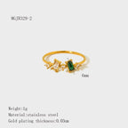 18K Gold Plated Green Stone Square Ring Set - CARRYALLCO