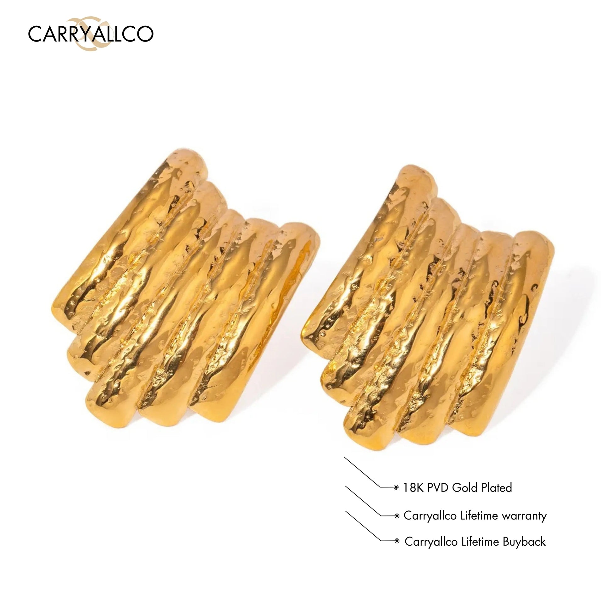 18K Gold Plated Hammered Texture Earrings