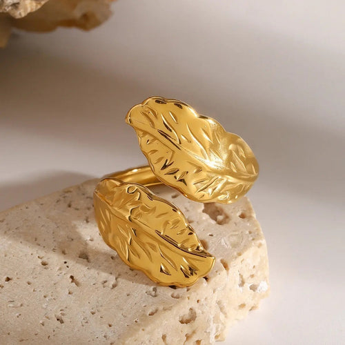 18K Gold Plated Leaf Shape Ring Carryallco