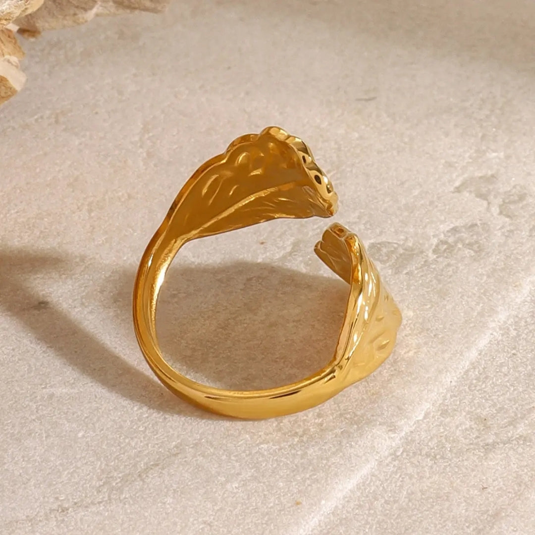 18K Gold Plated Leaf Shape Ring Carryallco