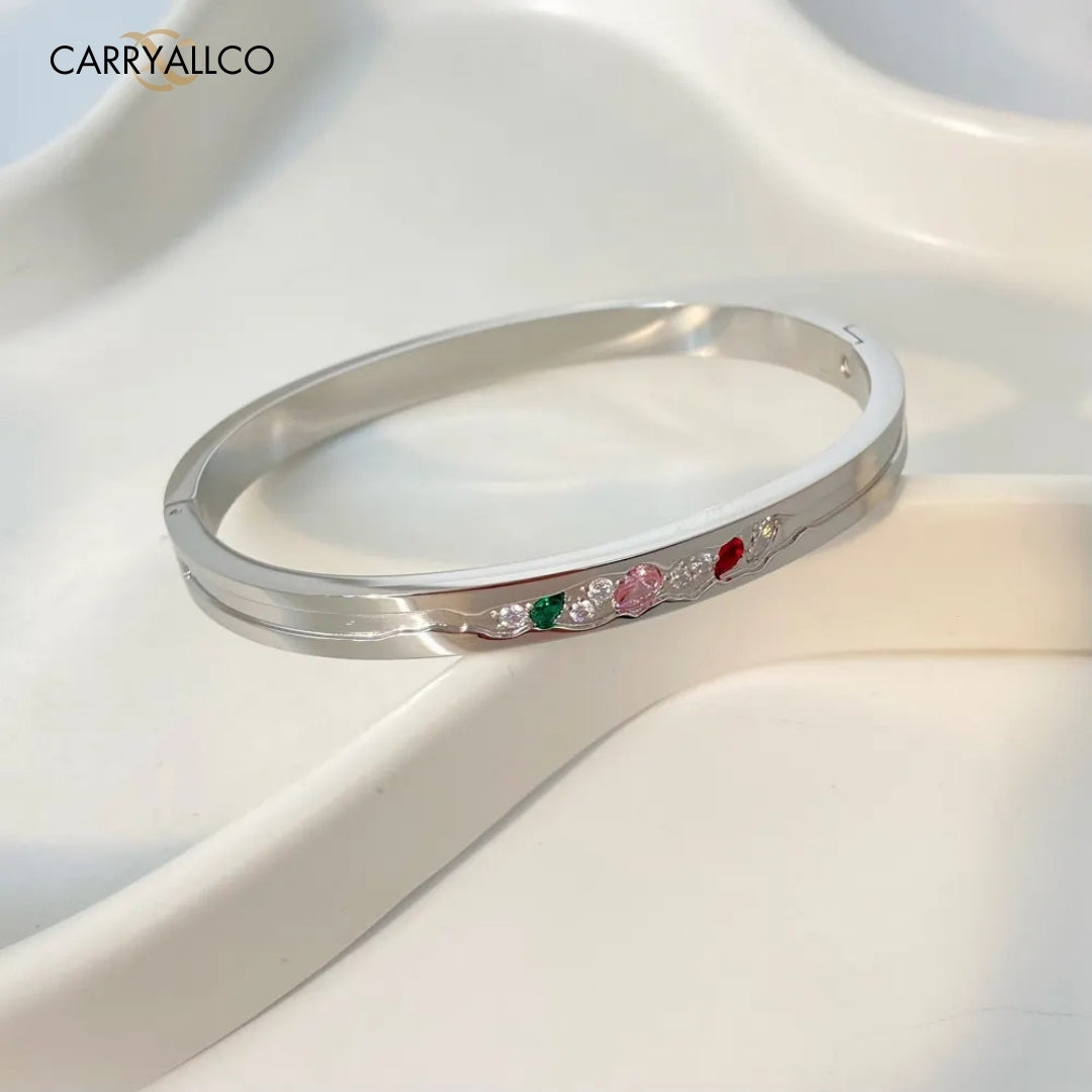 18K Gold-Plated Multi-Colored Brilliant Cut Stone Bangle Carryallco
