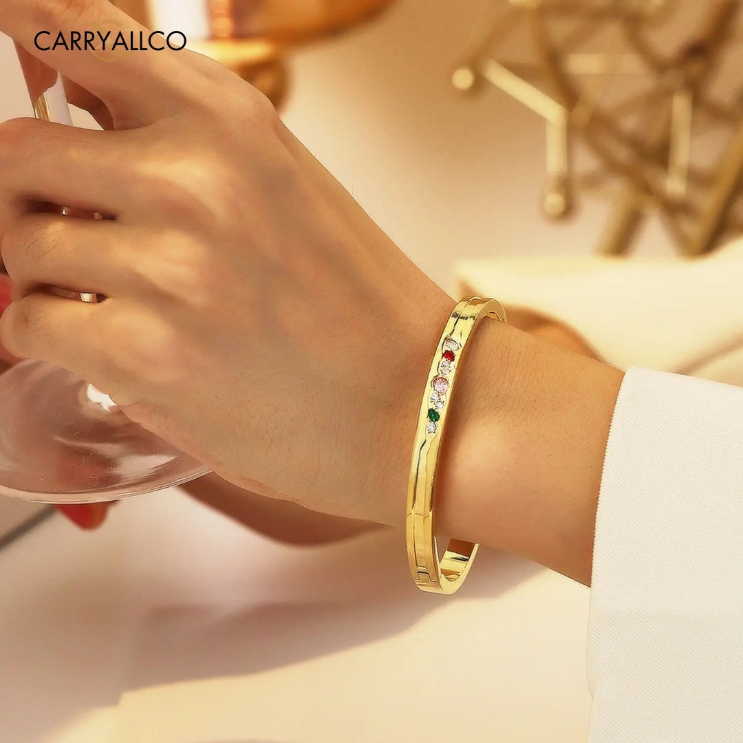 18K Gold-Plated Multi-Colored Brilliant Cut Stone Bangle Carryallco
