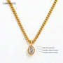 18K Gold Plated Oval Brilliant Cut Stone Pendant Necklace