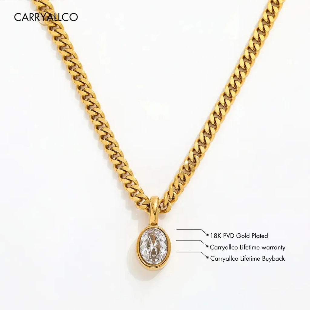 18K Gold Plated Oval Brilliant Cut Stone Pendant Necklace