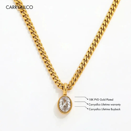 18K Gold Plated Oval Brilliant Cut Stone Pendant Necklace