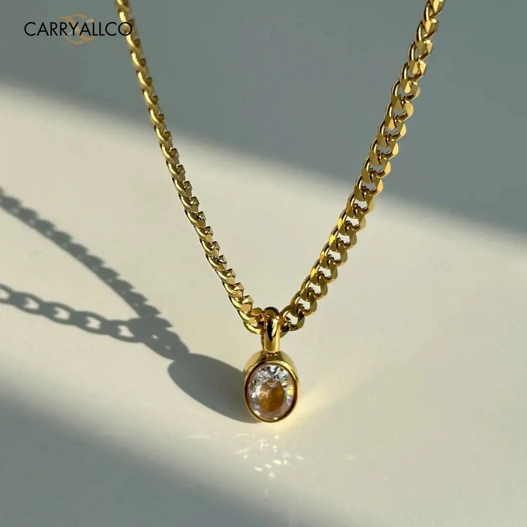 18K Gold Plated Oval Brilliant Cut Stone Pendant Necklace