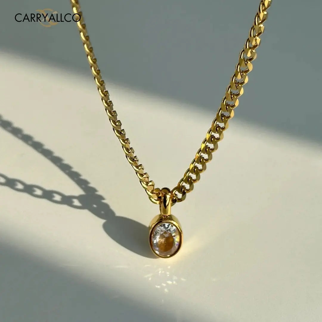 18K Gold Plated Oval Brilliant Cut Stone Pendant Necklace