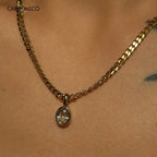 18K Gold Plated Oval Brilliant Cut Stone Pendant Necklace