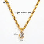 18K Gold Plated Oval Brilliant Cut Stone Pendant Necklace dimension