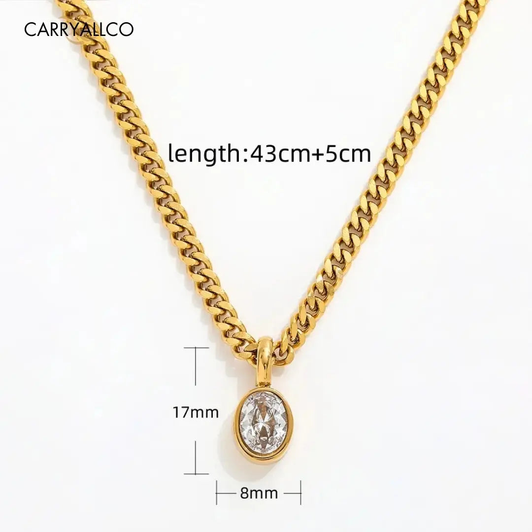 18K Gold Plated Oval Brilliant Cut Stone Pendant Necklace dimension