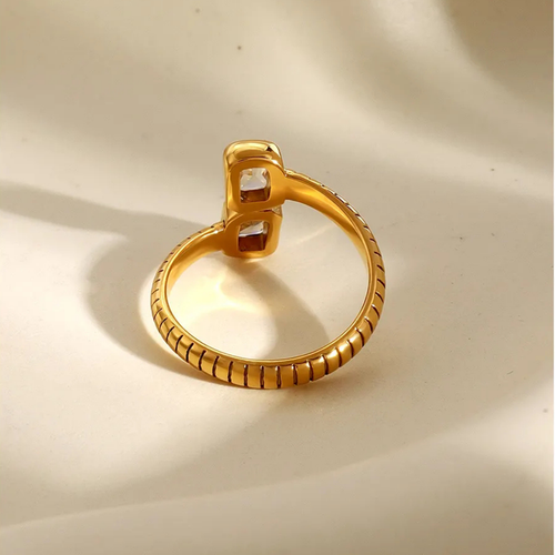 18K Gold Plated Pave Zircon Textured Open Ring Carryallco