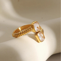 18K Gold Plated Pave Zircon Textured Open Ring Carryallco