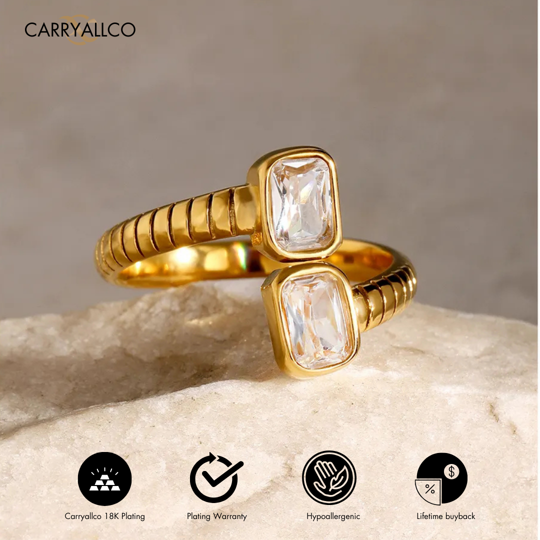 18K Gold Plated Pave Zircon Textured Open Ring Carryallco