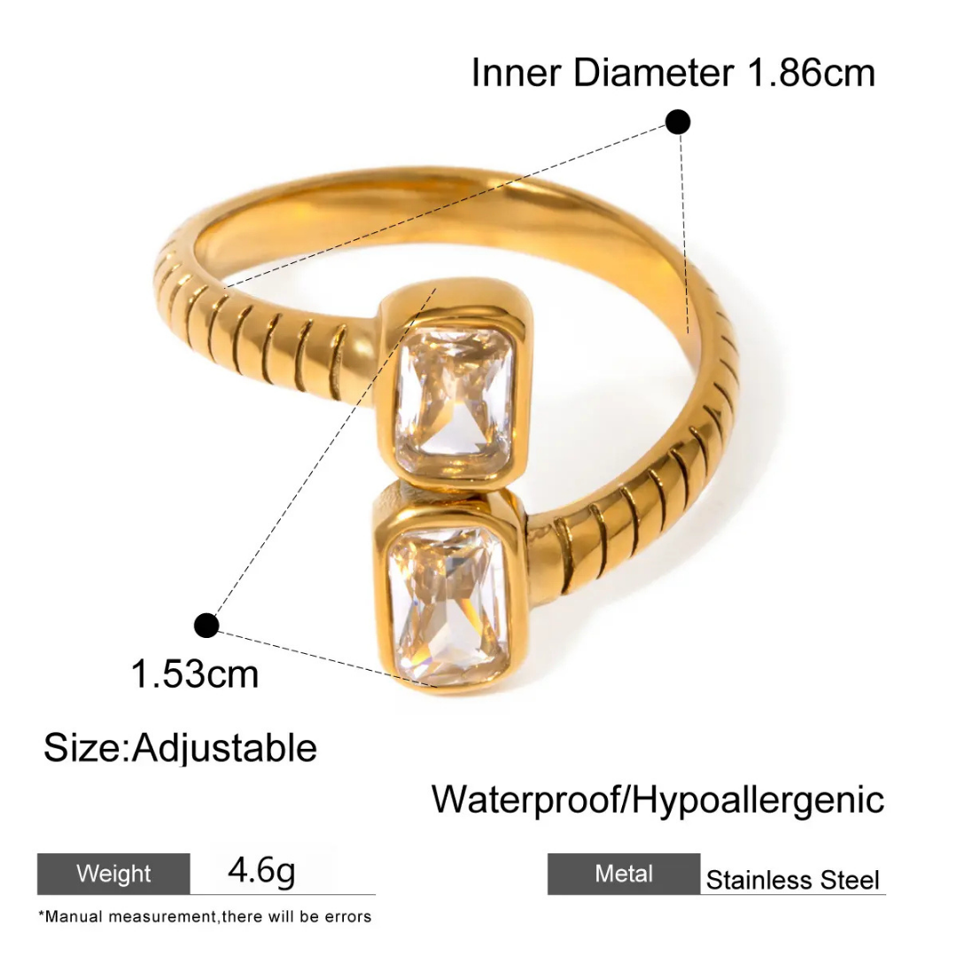 18K Gold Plated Pave Zircon Textured Open Ring Carryallco