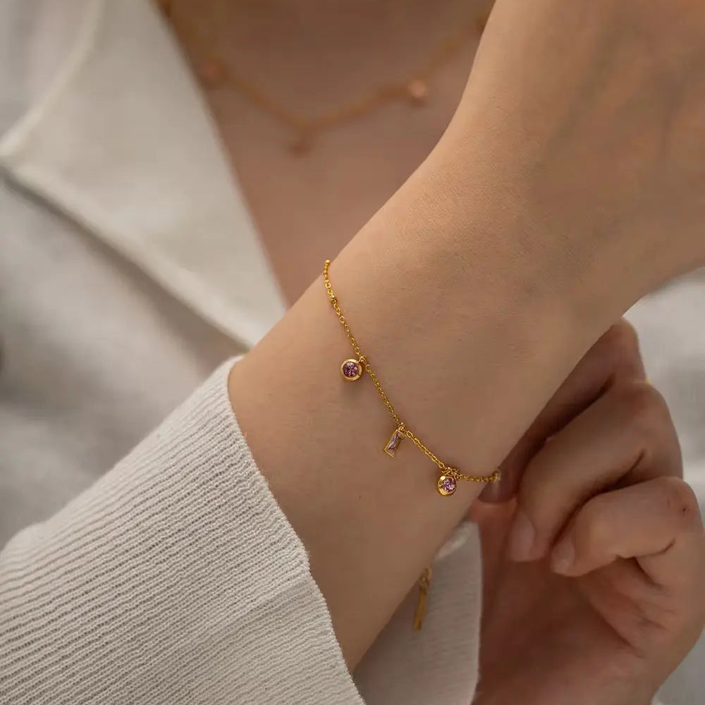 Pink Stone Bracelet – 18K Gold Plated Jewellery | Carryallco India