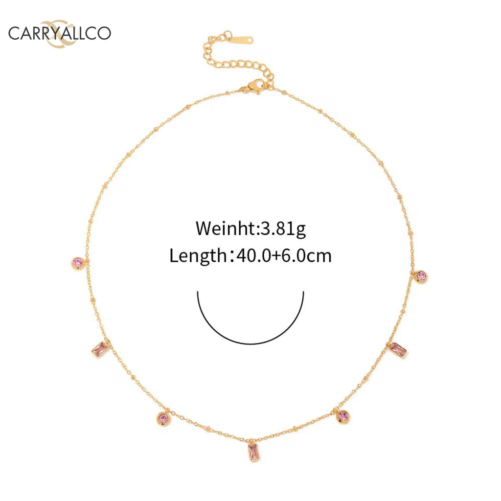 18K Gold Plated Pink Stone Dainty Necklace Set