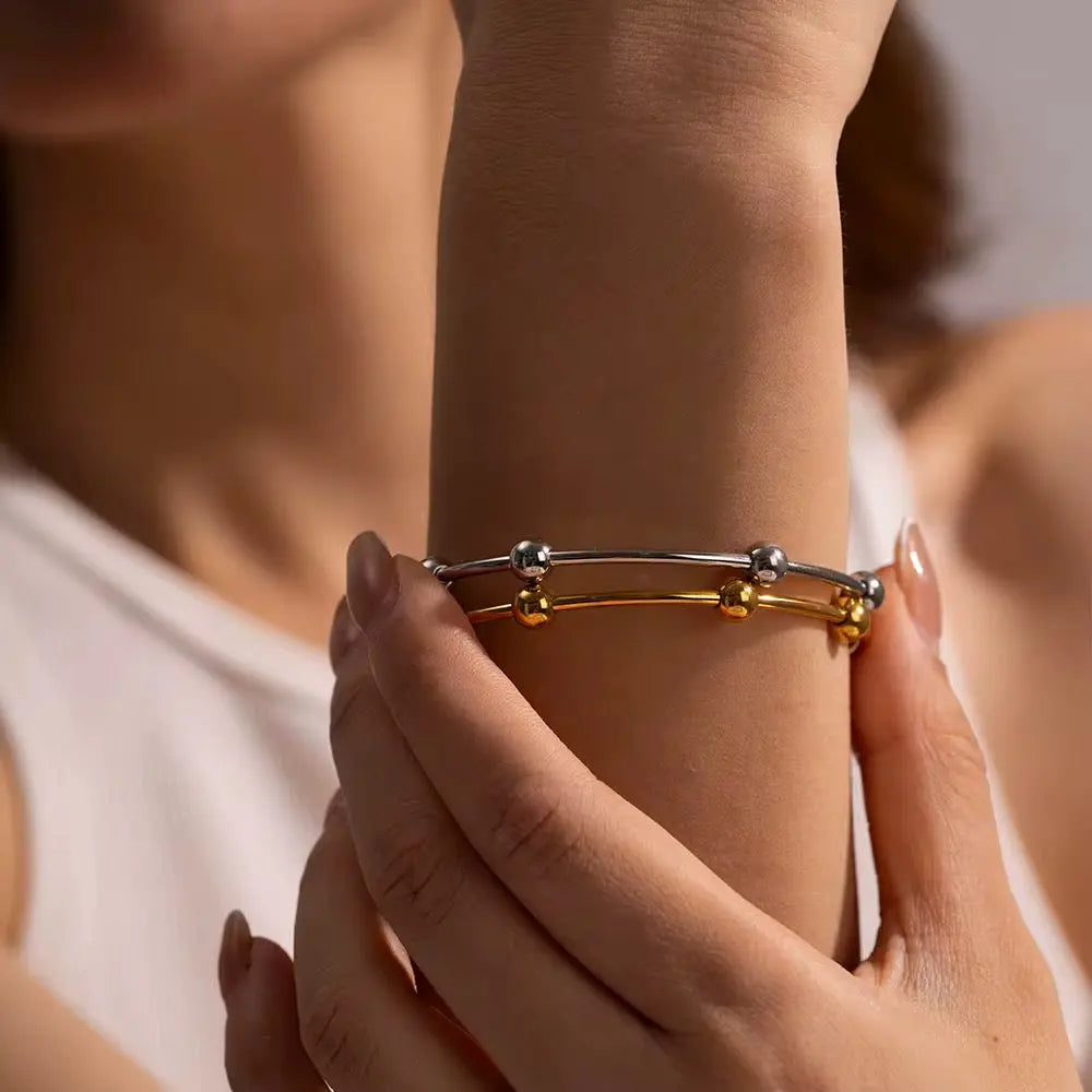 Carryallco 18K Gold Plated Demi-fine Round Ball Open Bangle