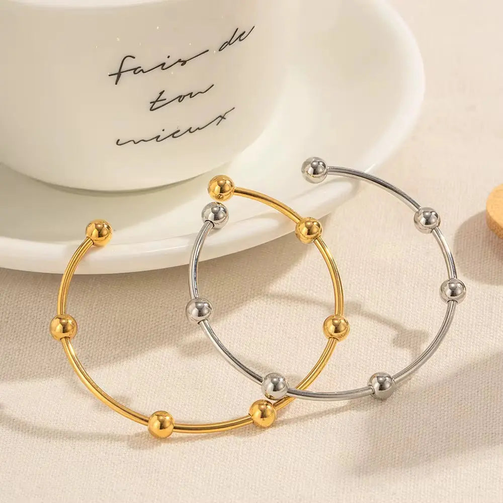 Carryallco 18K Gold Plated Demi-fine Round Ball Open Bangle