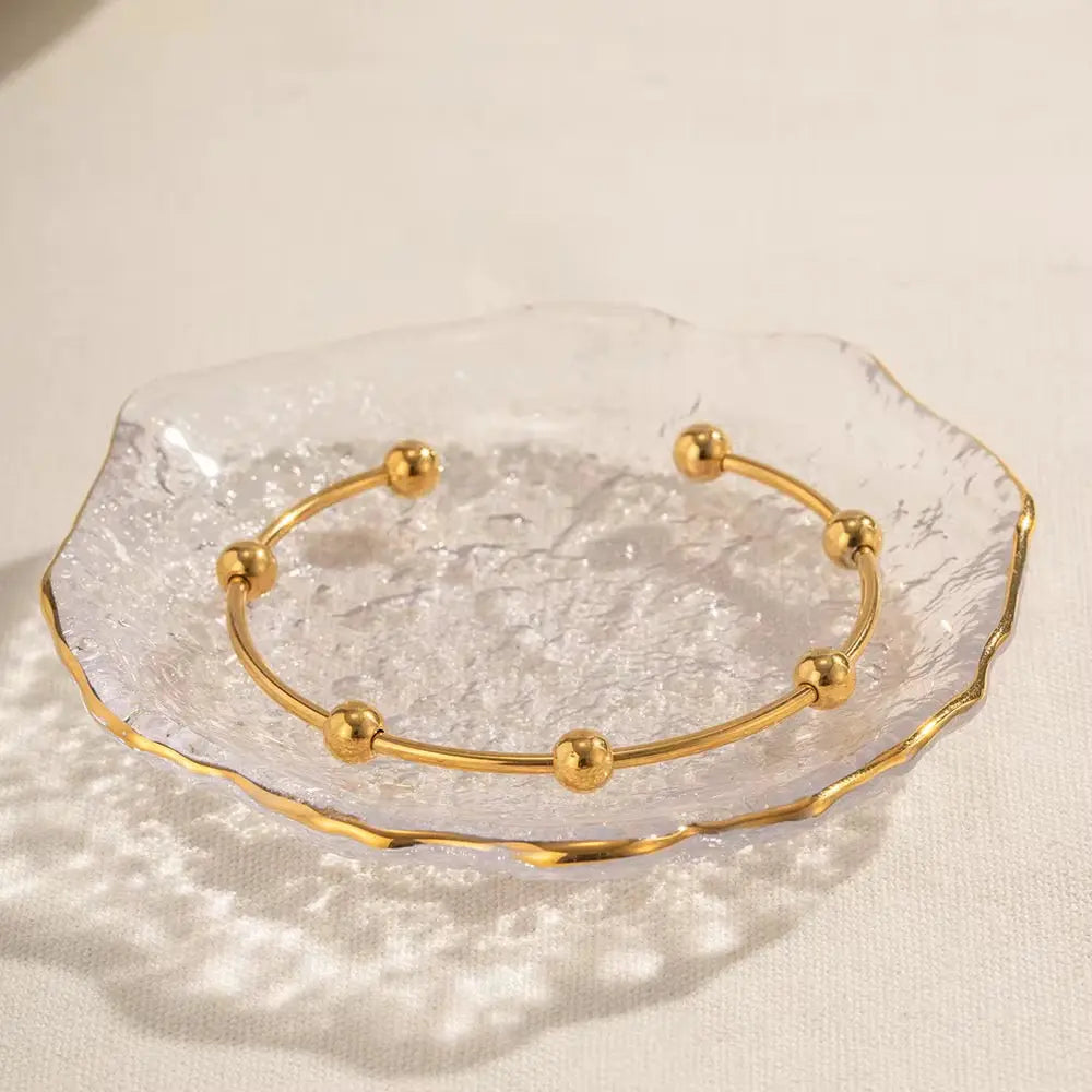 Carryallco 18K Gold Plated Demi-fine Round Ball Open Bangle