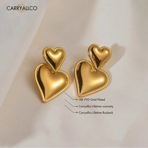 18K Gold Plated Smooth Heart Drop Earrings