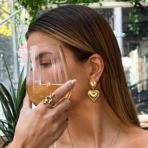 18K Gold Plated Smooth Heart Drop Earrings 2