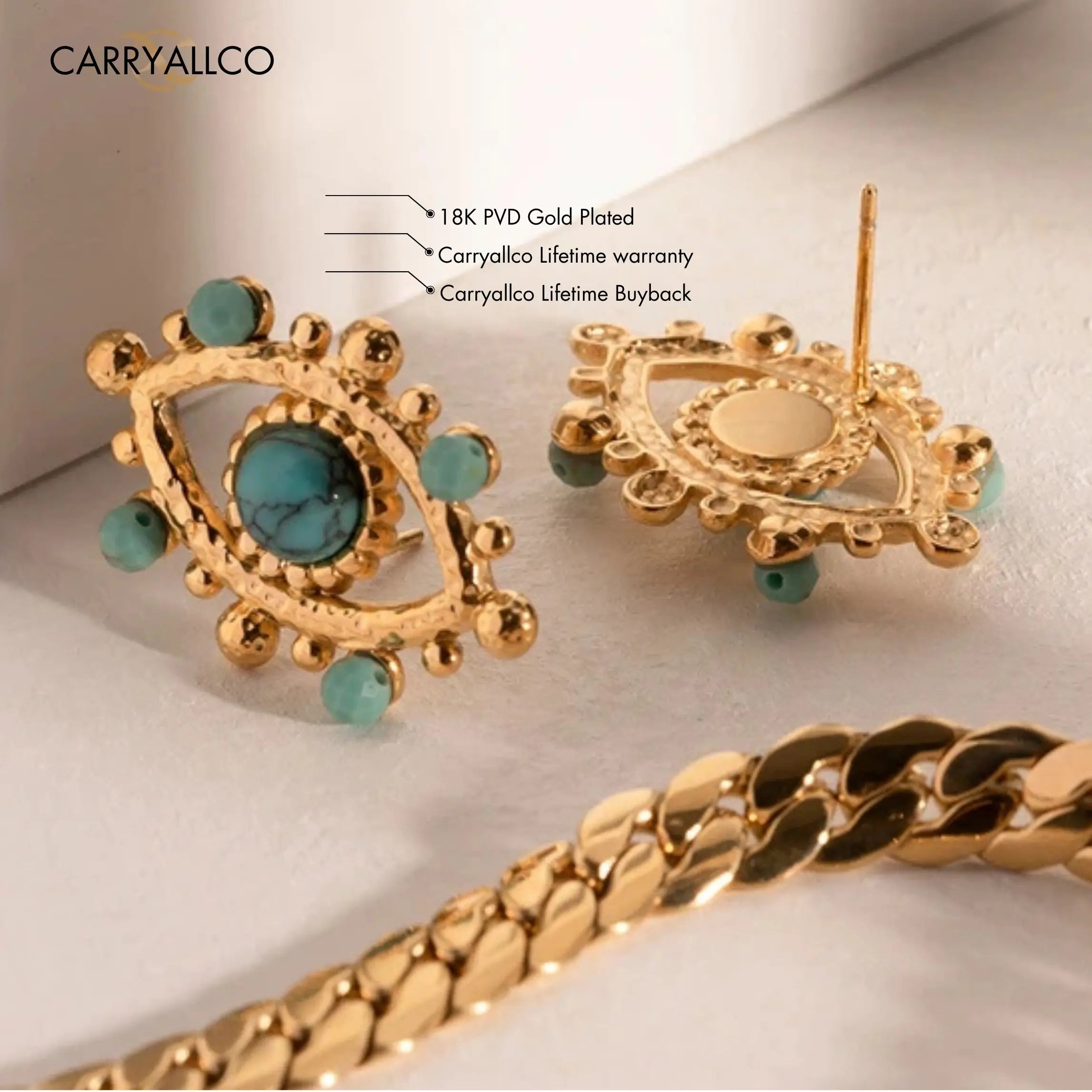 18K Gold Plated Turquoise Pearl Evil Eye Earrings