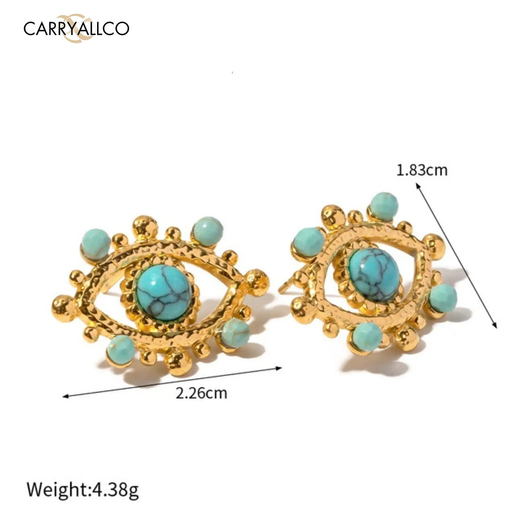 18K Gold Plated Turquoise Pearl Evil Eye Earrings