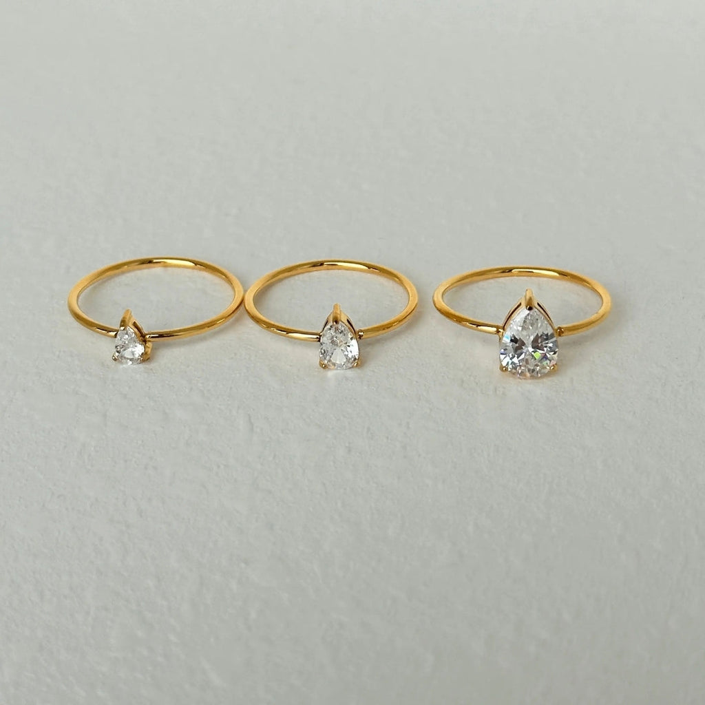 18K Gold Plated Water Drop Zircon Ring Carryallco
