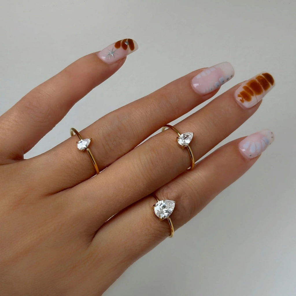 18K Gold Plated Water Drop Zircon Ring Carryallco