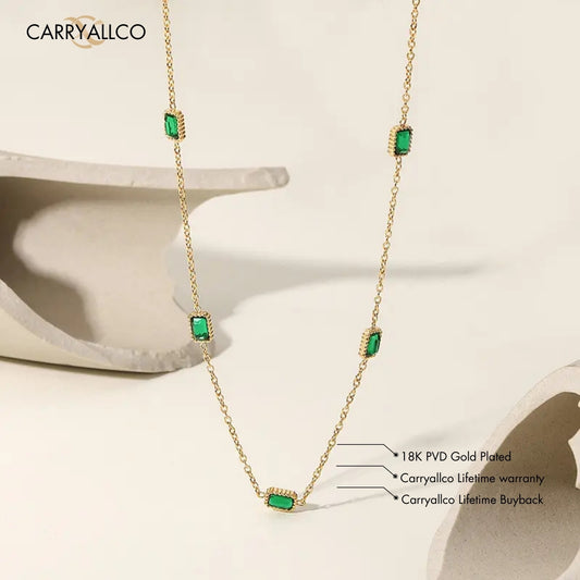 18K Gold-Plated Emerald Brilliant Cut Stone Necklace