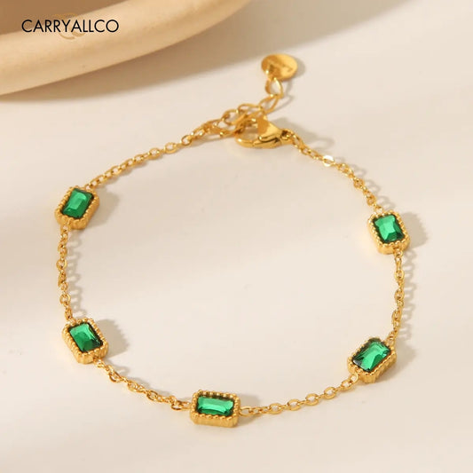 18K Gold-Plated Green Square Zircon Bracelet