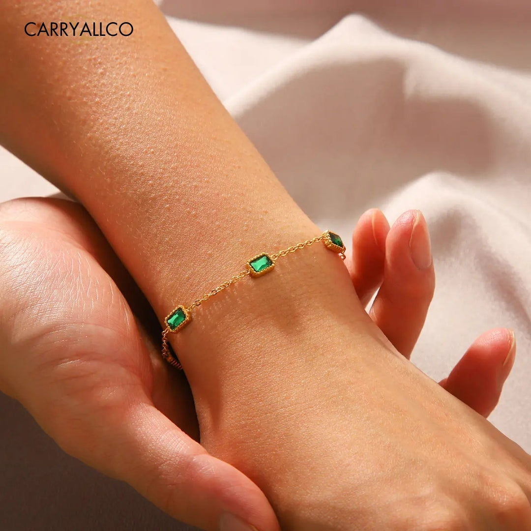 18K Gold-Plated Green Square Zircon Bracelet
