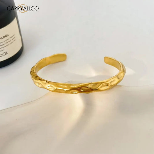 18K Gold Plated Hammered Cuff Bracelet – Textured Statement Bangle