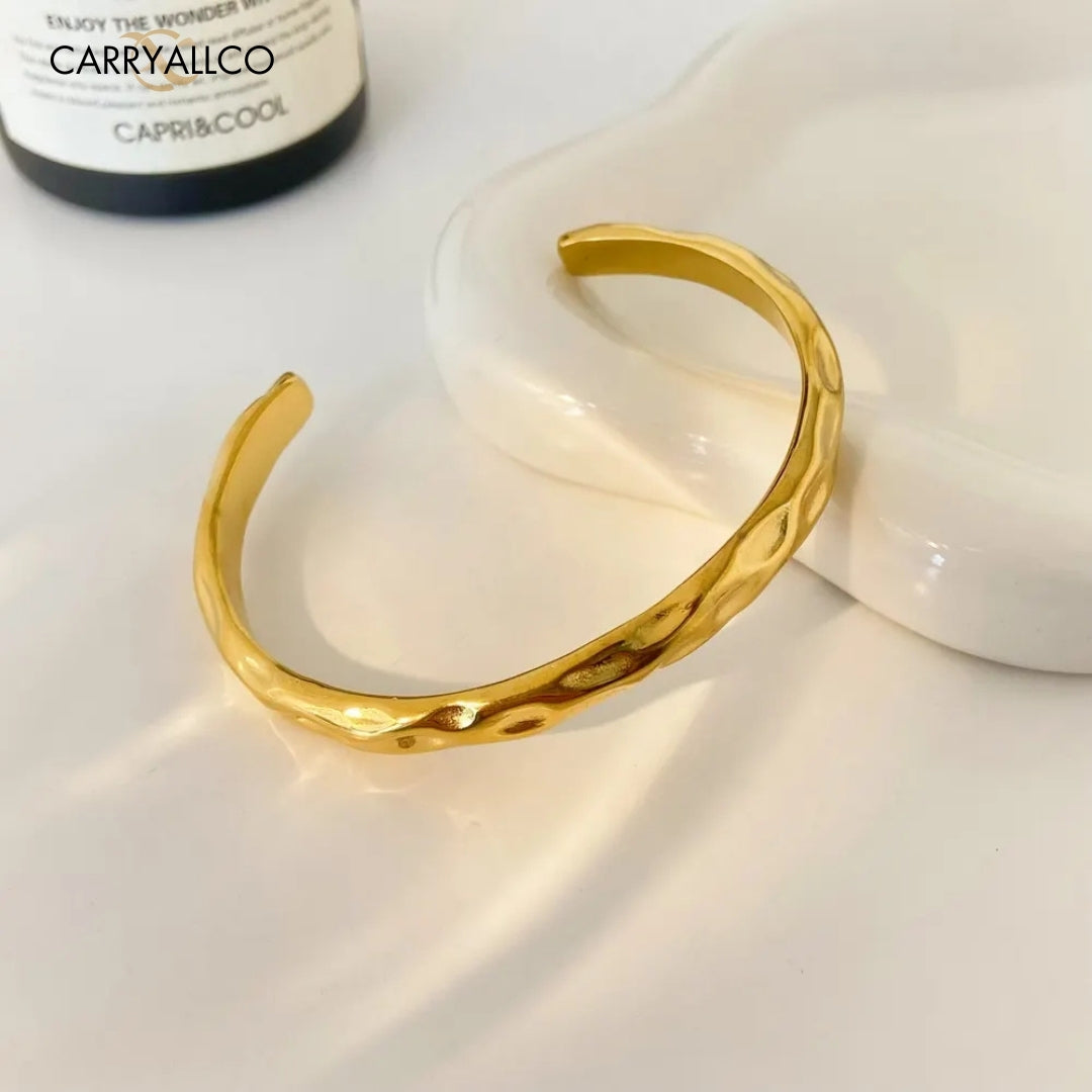 18K Gold Plated Hammered Cuff Bracelet – Textured Statement Bangle
