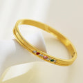 18K Gold-Plated Multi-Colored Brilliant Cut Stone Bangle