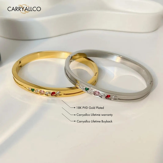 18K Gold-Plated Multi-Colored Brilliant Cut Stone Bangle