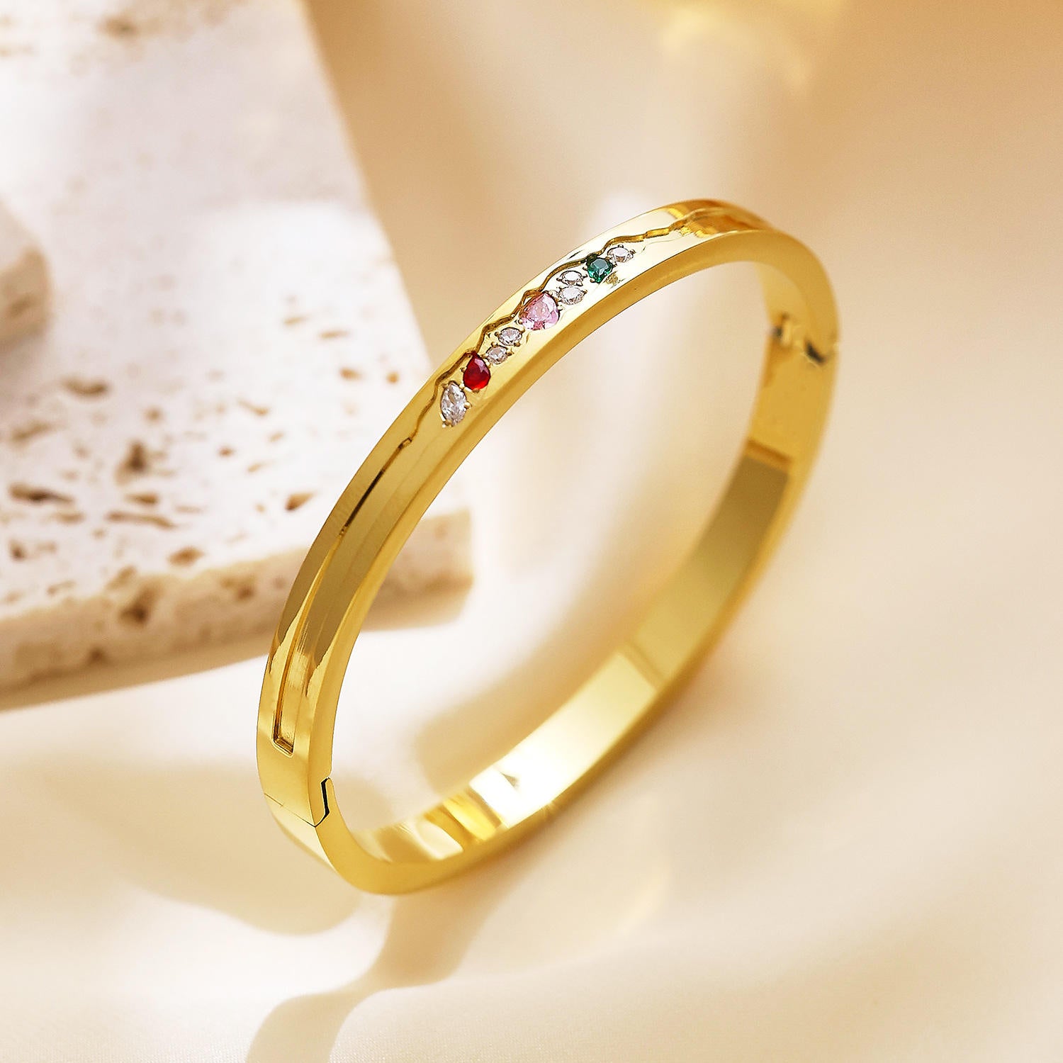 Multi-Colour Stone Bangle – 18K Gold Plated | CARRYALLCO