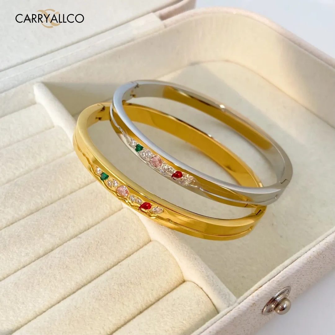 18K Gold-Plated Multi-Colored Brilliant Cut Stone Bangle Carryallco