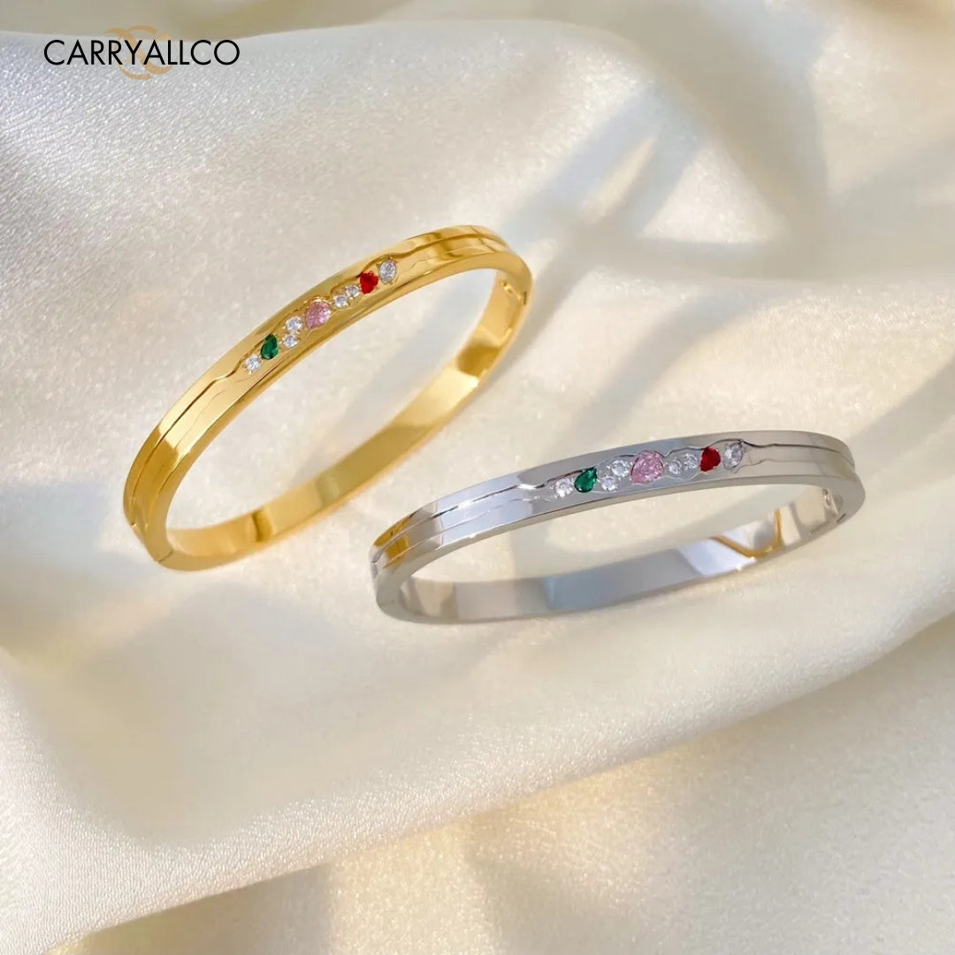 18K Gold-Plated Multi-Colored Brilliant Cut Stone Bangle Carryallco