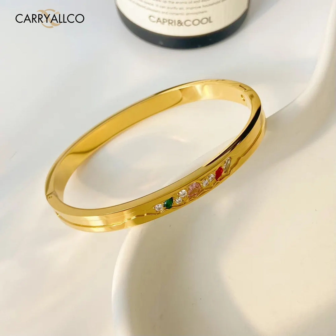 18K Gold-Plated Multi-Colored Brilliant Cut Stone Bangle Carryallco