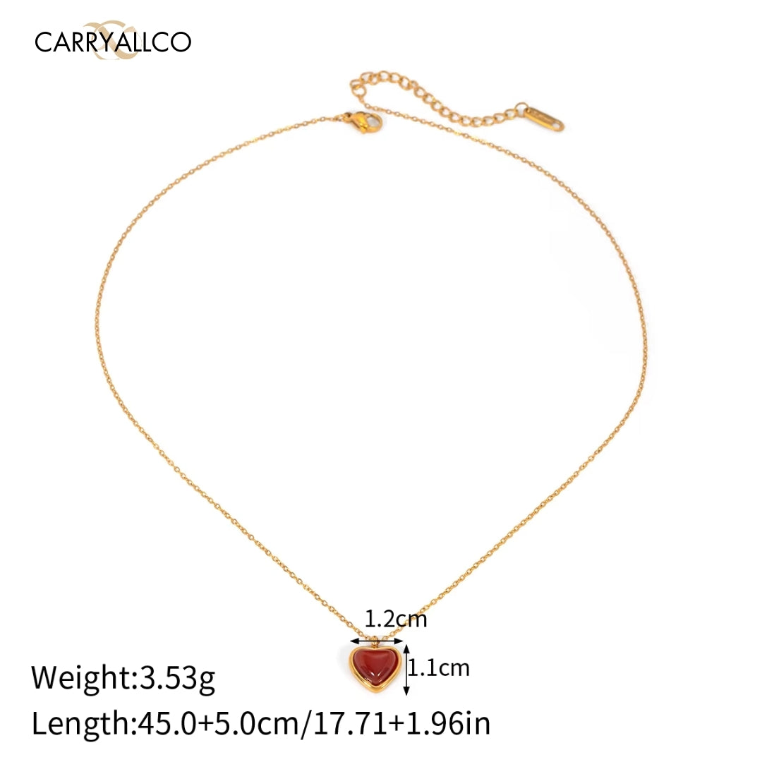 18K Gold-Plated Red Agate Heart & Pearl Jewelry Set