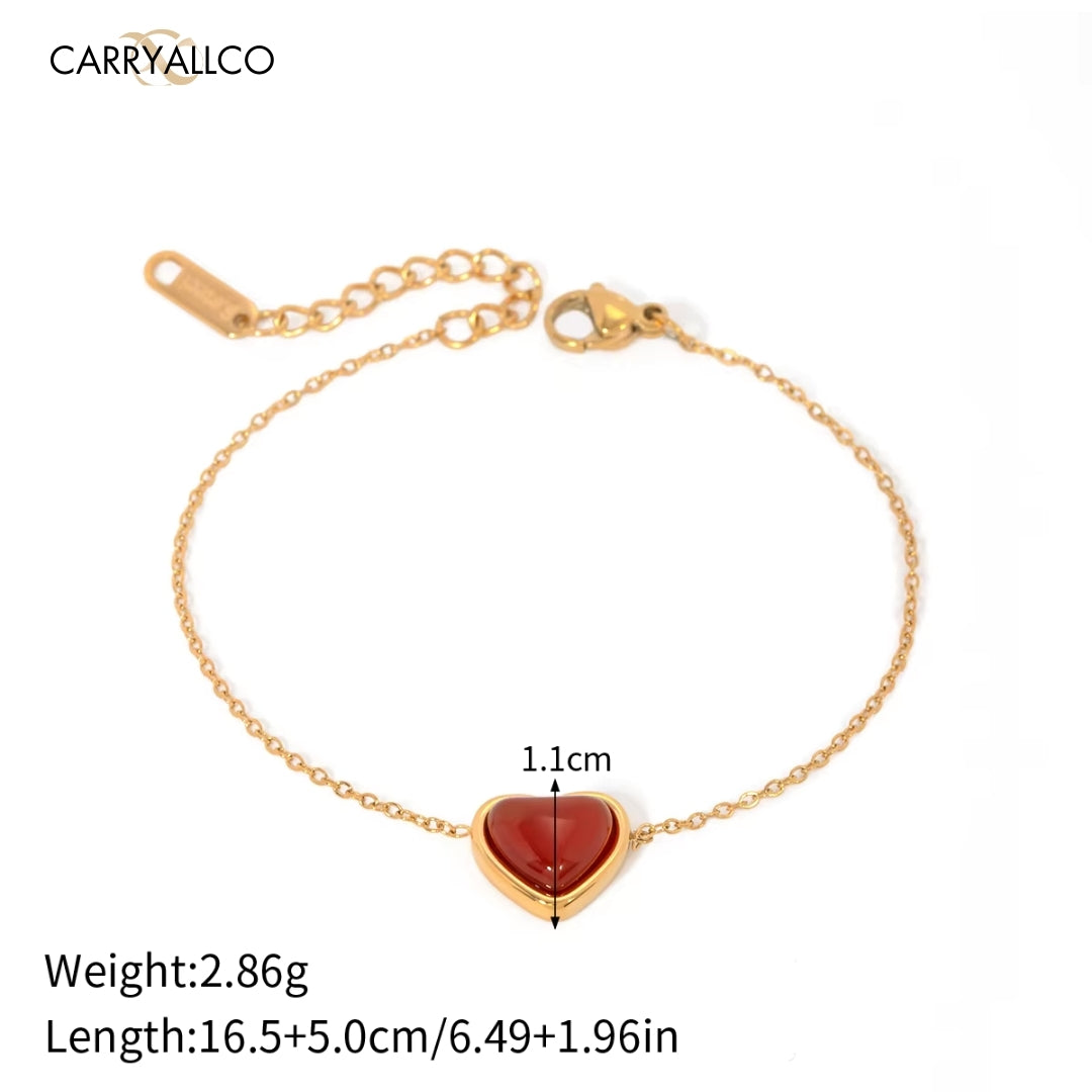 18K Gold-Plated Red Agate Heart & Pearl Jewelry Set