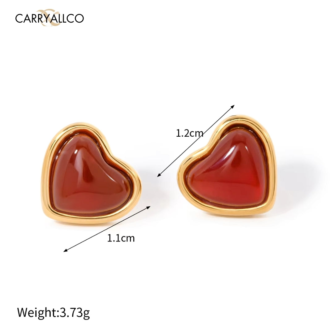 18K Gold-Plated Red Agate Heart & Pearl Jewelry Set