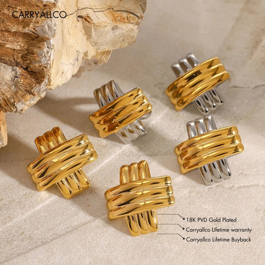 18K Gold-Plated Ribbed Minimalist Stud Earrings