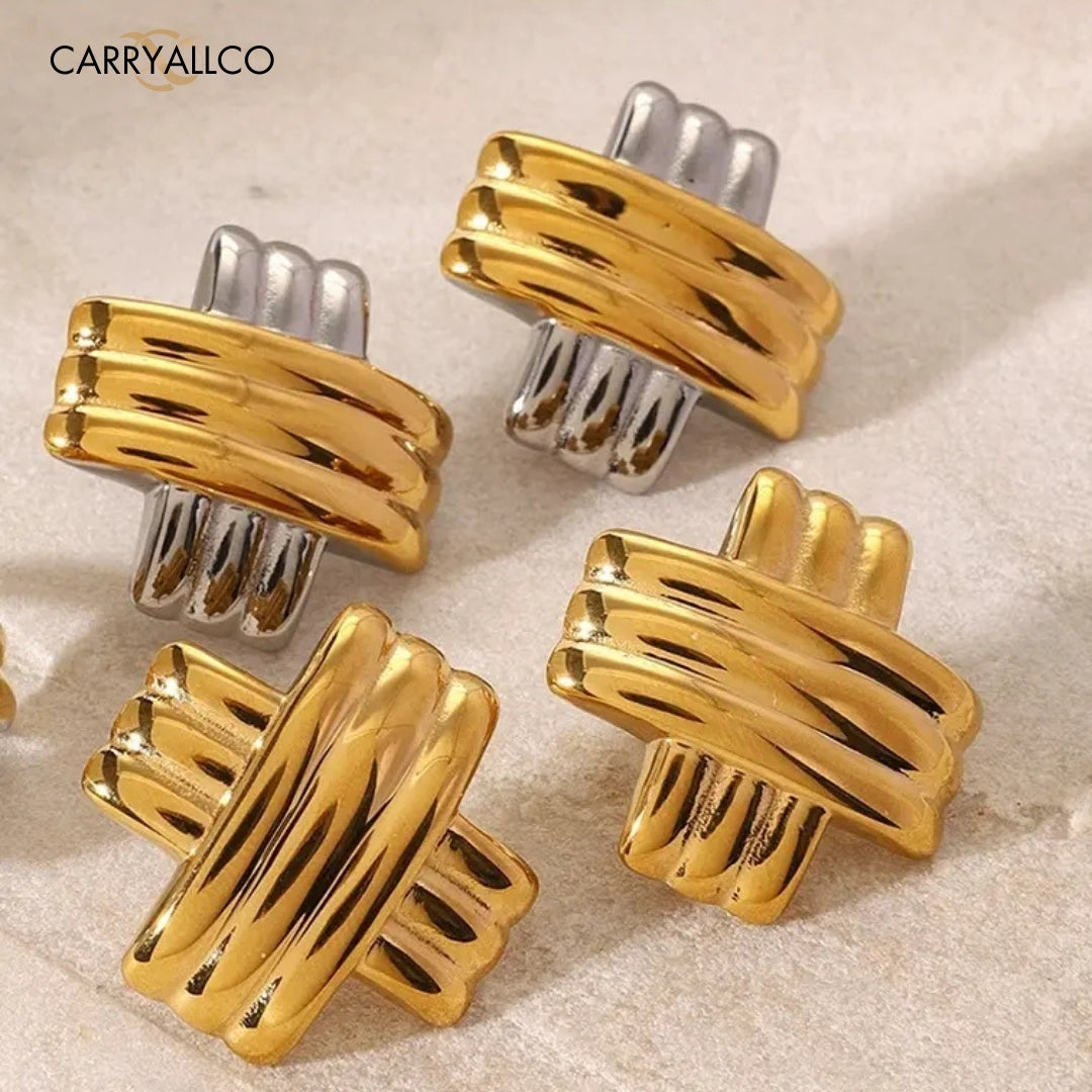 18K Gold-Plated Ribbed Minimalist Stud Earrings