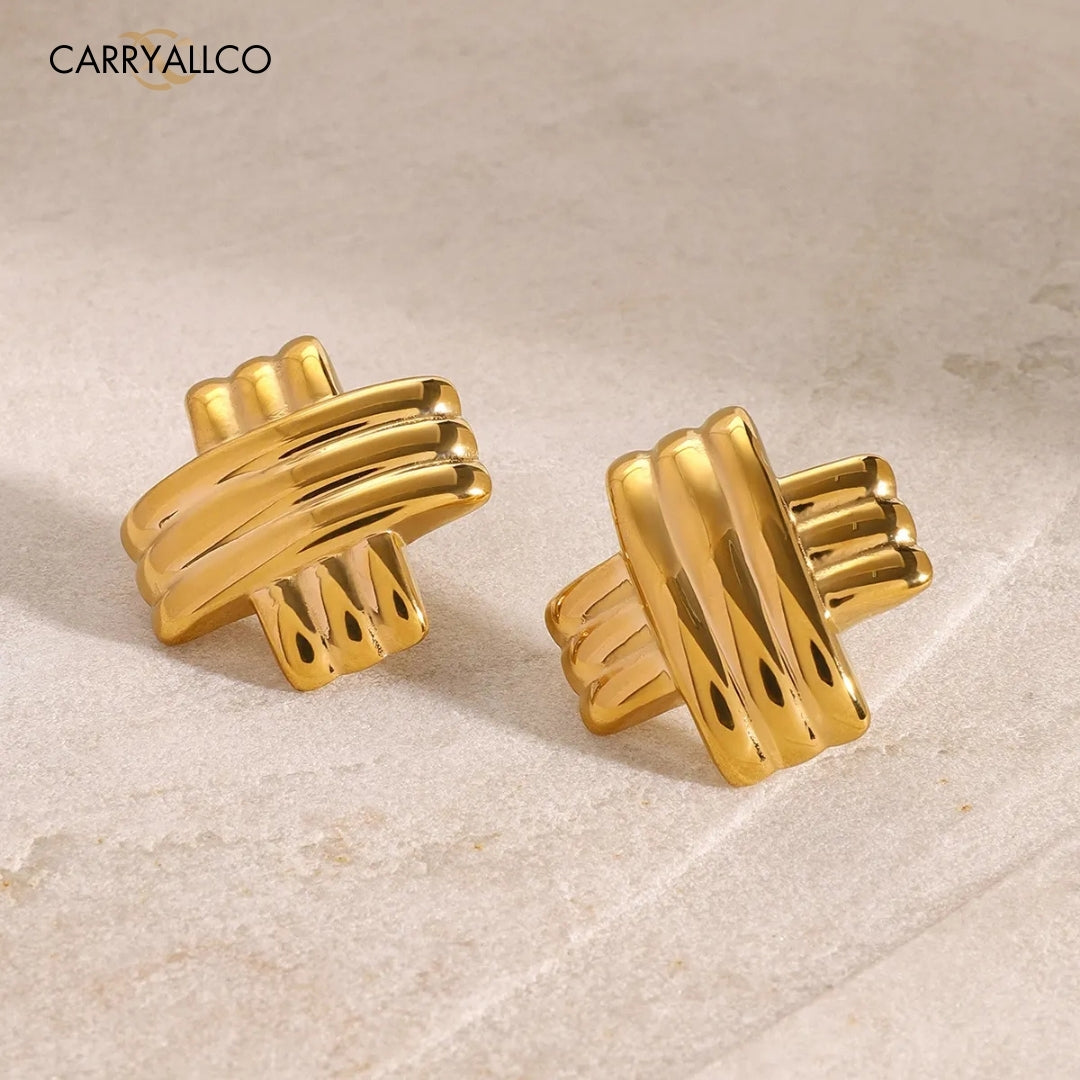 18K Gold-Plated Ribbed Minimalist Stud Earrings