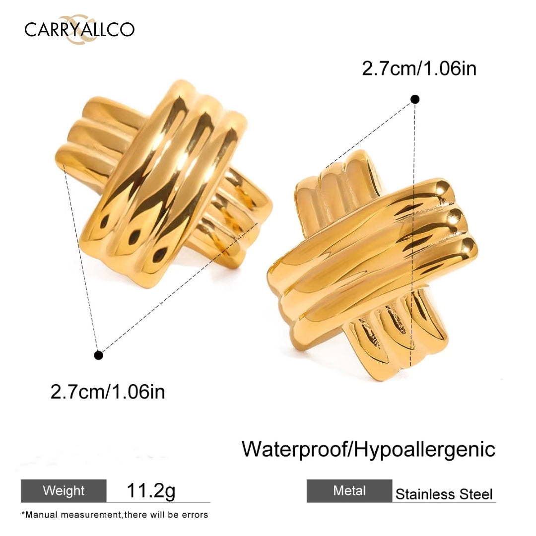 18K Gold-Plated Ribbed Minimalist Stud Earrings