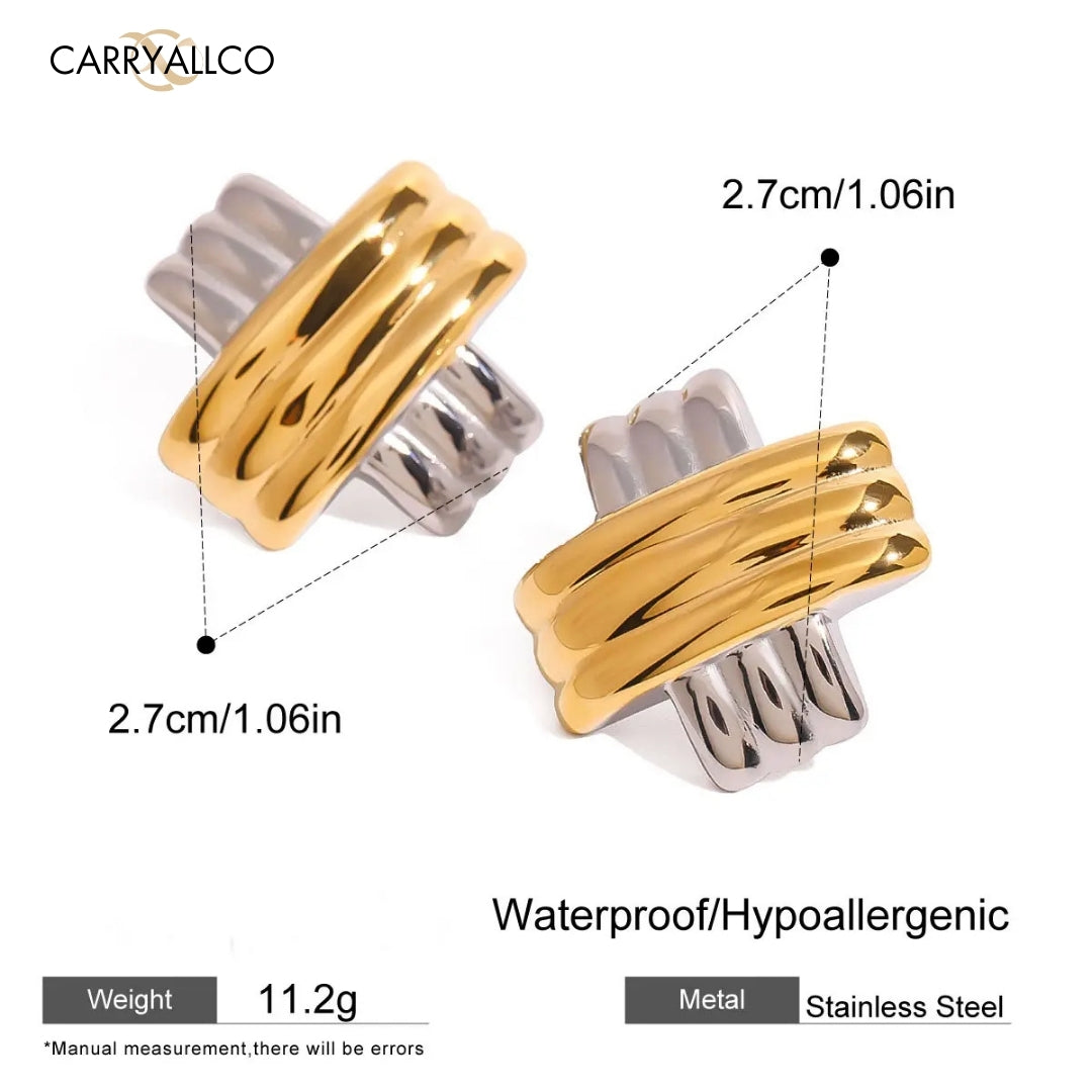 18K Gold-Plated Ribbed Minimalist Stud Earrings