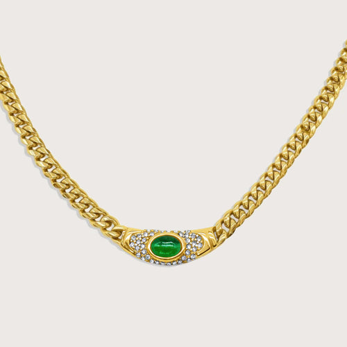 18K Gold Demifine Green Moon Pendant Necklace