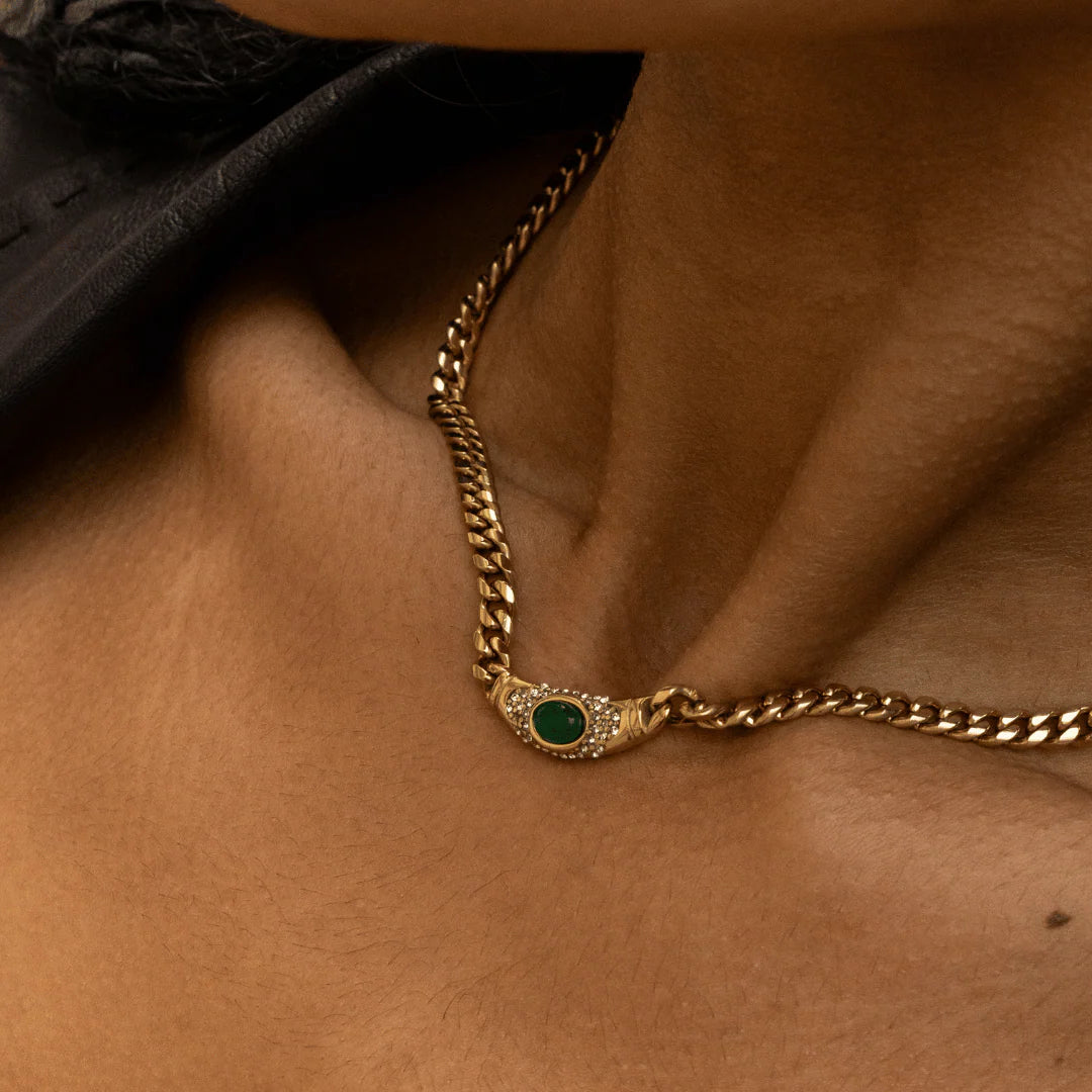 18K Gold Demifine Green Moon Pendant Necklace